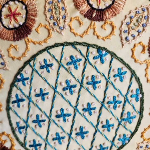 2 Handmade 14 " Diameter Cross Stiched Throw Pillows. Zippered. - Picture 8 of 15